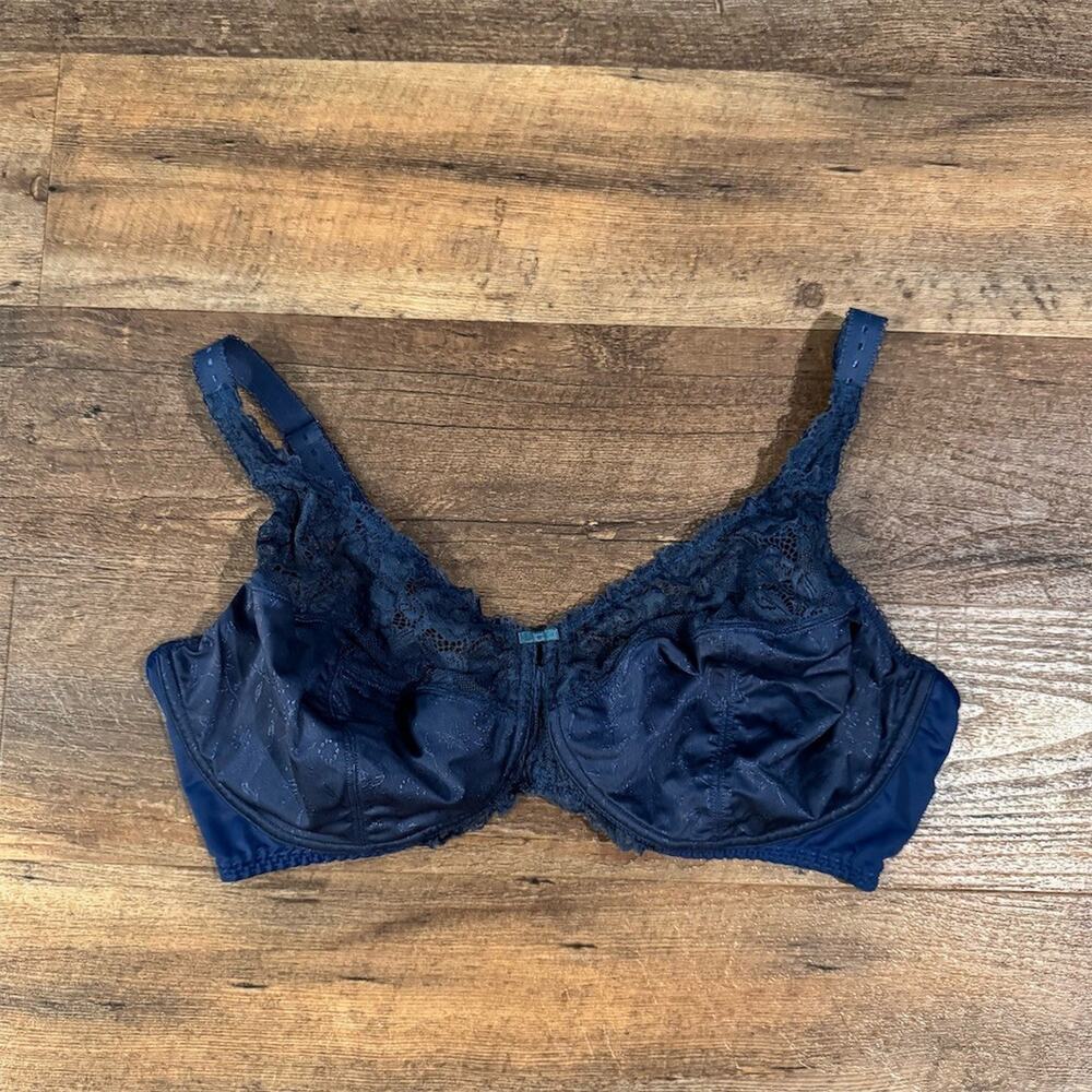 Delimira Bra Womens Size 42G Navy Blue Minimizer Underwire Full Lace Accents